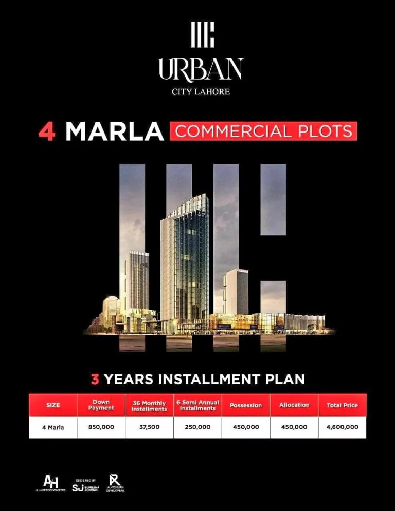 commercial payment plan of urban city lahore