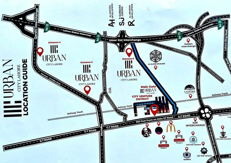 Location Map of Urban City Lahore